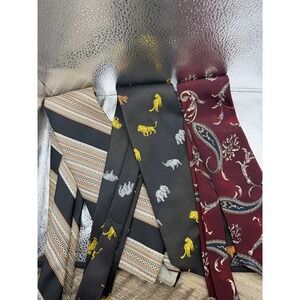 Vintage Mens Necktie Lot Damon Striped Animal Motif Puritan Paisley 3pc Bundle